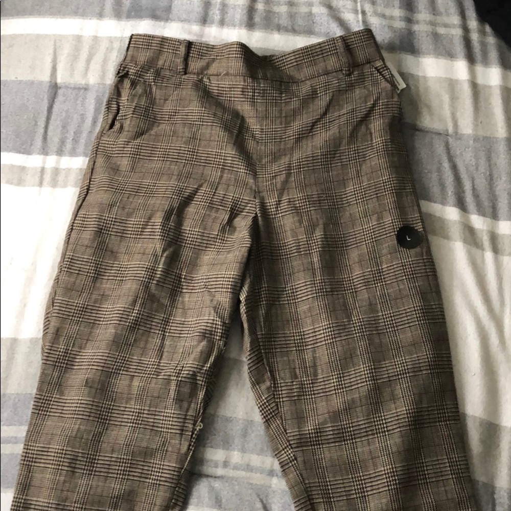 Plaid straight leg pants